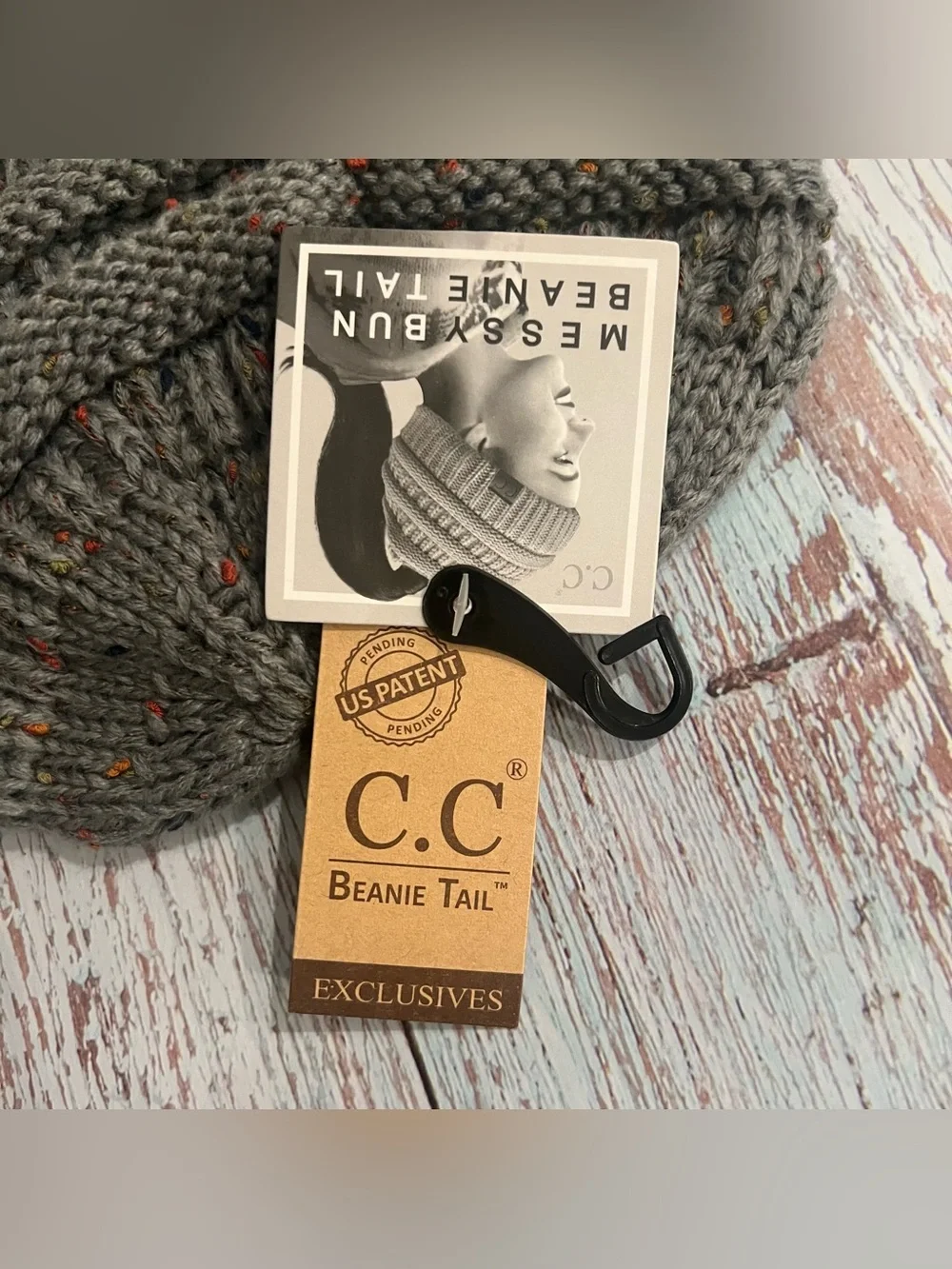 CC Beanie Tail Natural Grey Speckled Hat NEW WITH TAGS